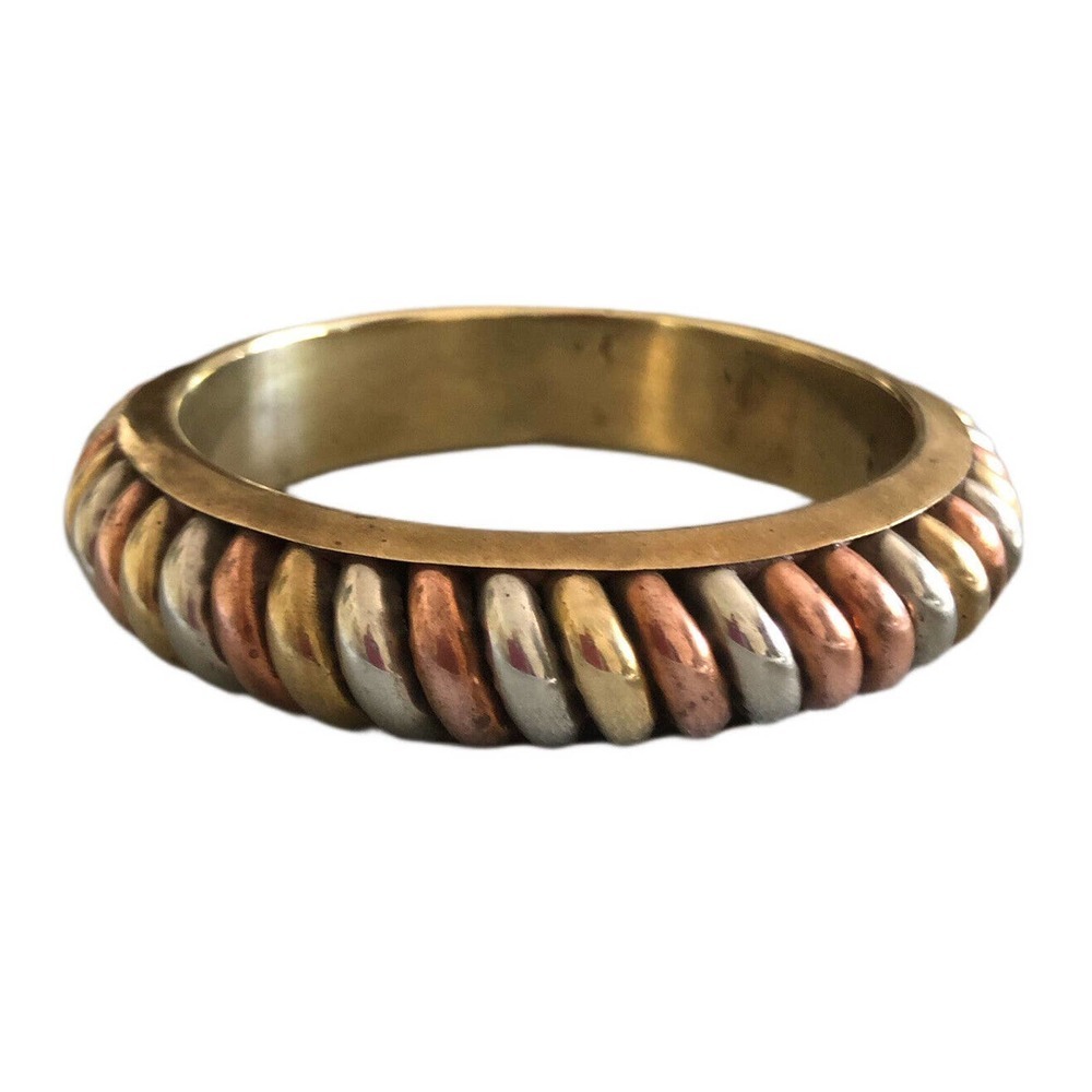 Vintage Chunky 1970s Mixed Metal Ribbed Bangle Bracelet India Boho